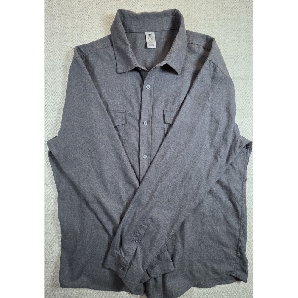 Hurley Men's Large Gray Long Sleeve Button Down Shirt Cotton Blend Flannel